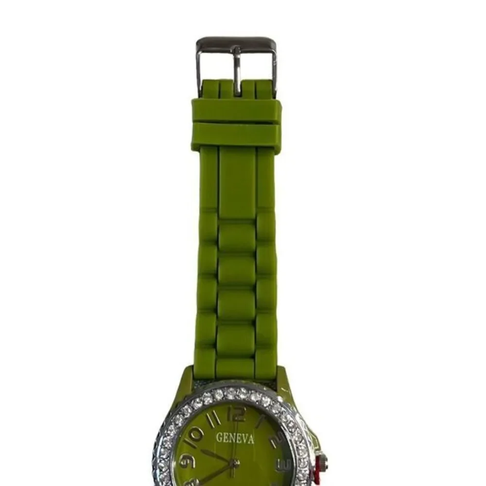 GENEVA 5573 Women's Watch Green Silicone Band Arabic Numerals Round‎ Face 9 in